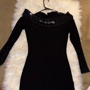Bebe Black Long Sleeve Studded Dress